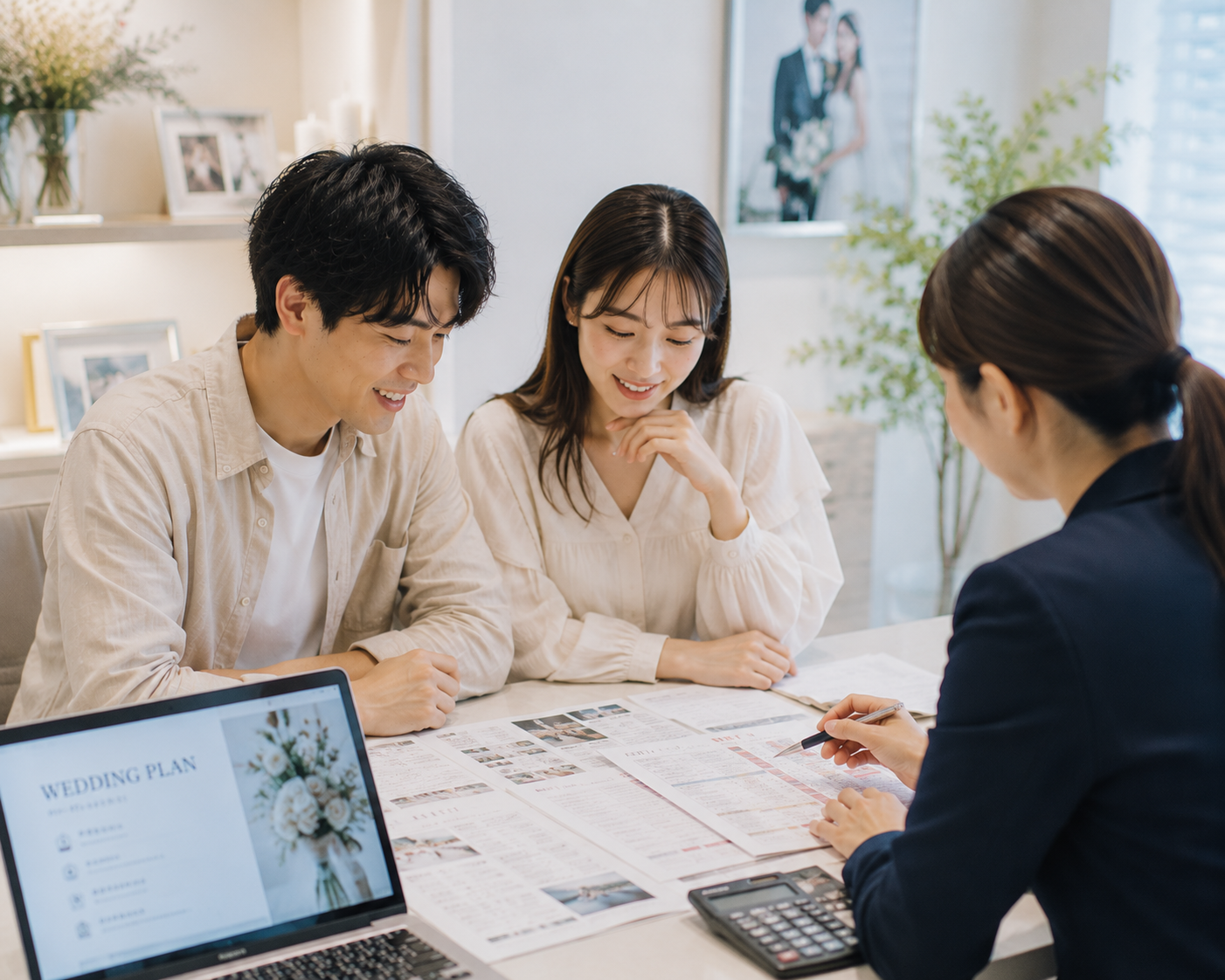 結婚式の費用について話し合うカップル