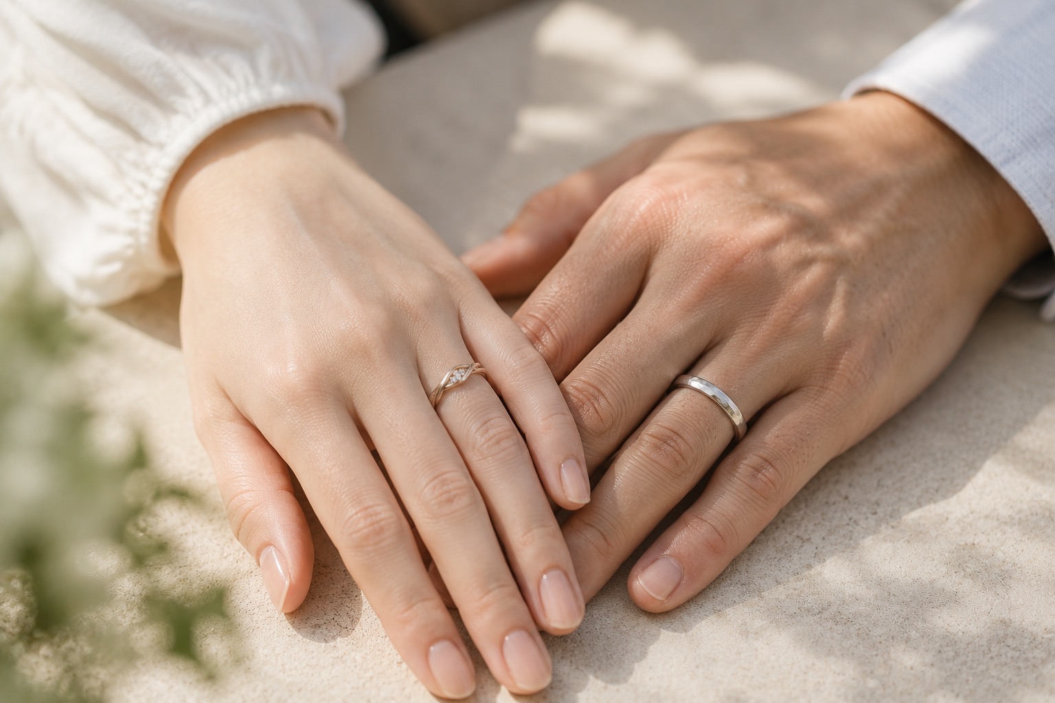 デザインの違う2つの結婚指輪