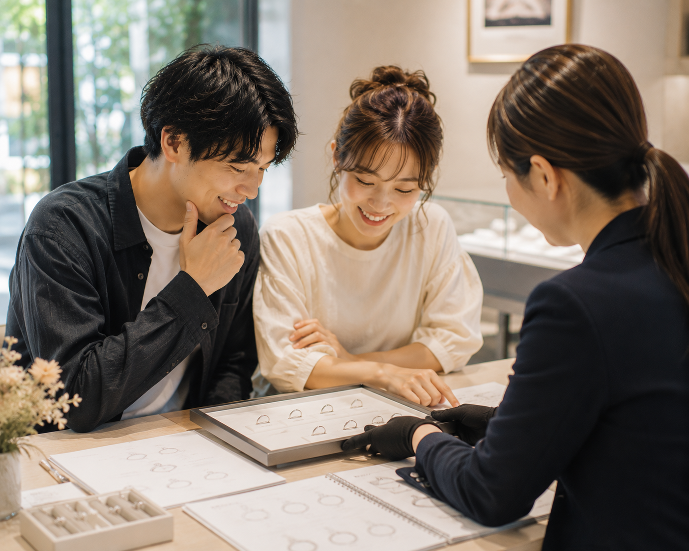結婚指輪のオーダーを相談するカップル