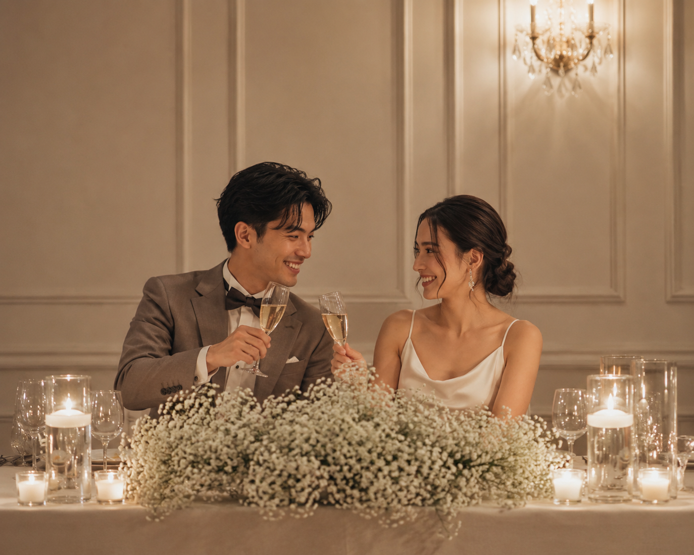 結婚式場で打ち合わせをするカップル